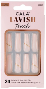 Cala Press On Nails Lavish Touch Long Coffin Light Pink With Glitter