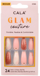 Cala Press On Nails Glam Couture Coffin Blush Marble