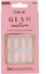 Cala Press On Nails Glam Couture Coffin Pink Matte