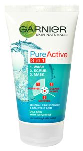Garnier Skin Naturals Pure Active 3 in 1 Scrub (150mL) Oily To Combination Skin Prone To Imperfections