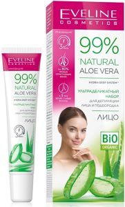 Eveline Cosmetics 99 % Natural Aloe Vera Set For Depilation Face And Chin (20mL) + Post Depilation Soothing Gel (2x5mL)