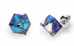 Spark Silver Jewelry Earrings Medium Cube Bermuda Blue