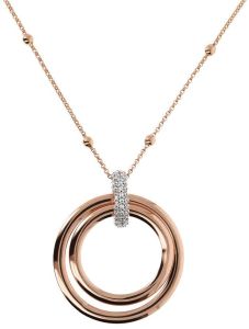 Bronzallure Long Beaded Chain Necklace with Circle Pendant and Pave White CZ